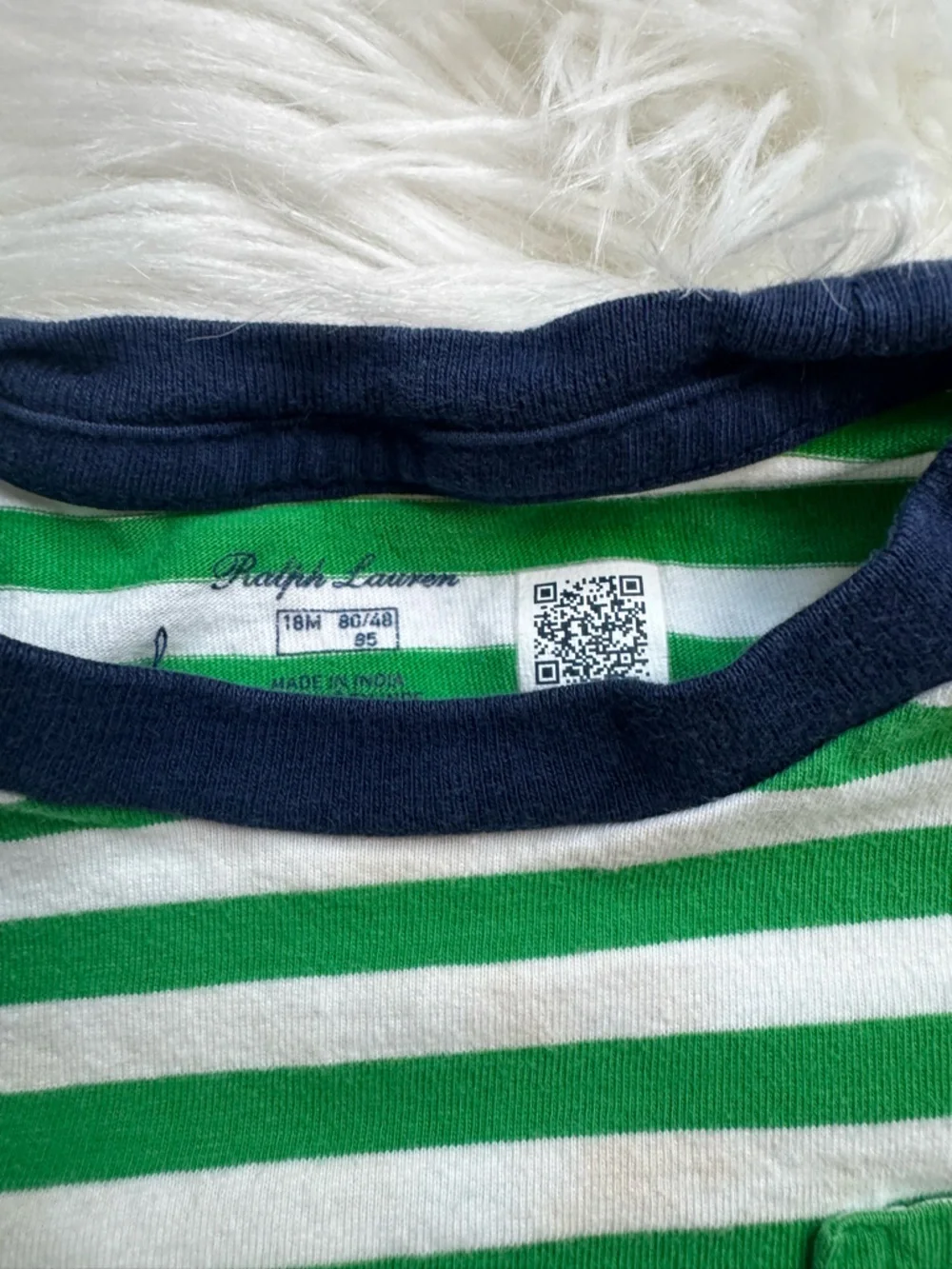 Ralph Lauren Green & White Striped Pocket Tee with Navy Trim